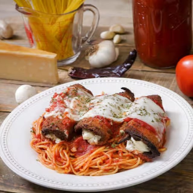 Eggplant Parmigiana Pasta.