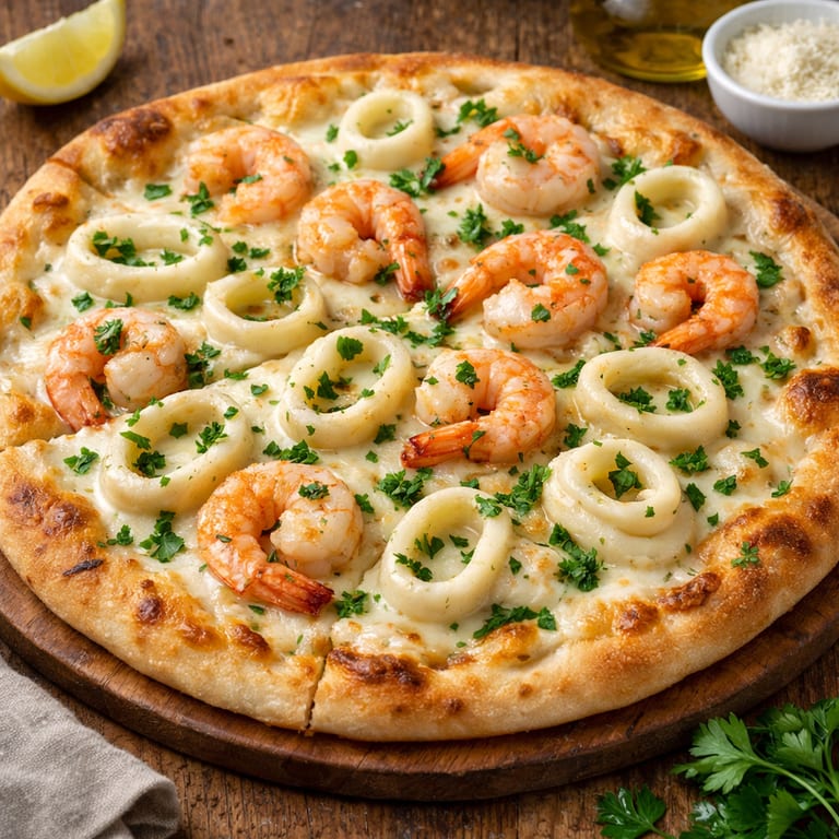 Savor our seafood pizza